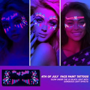 Autocollants de tatouage temporaire lumineux personnalisés qui brillent sous la lumière noire UV pour le Jour de l'Indépendance, le 4 juillet, peinture faciale - Product Image 5