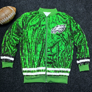 Wholesale Custom Football Philadelphia Eagle Green Sequin <strong>Jacket</strong> Game Day Sports <strong>Glitter</strong> Jersey Eagle Sequin <strong>Jackets</strong> for Women - Product Image 1
