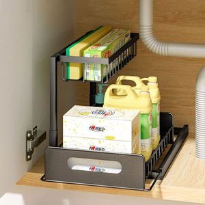 Under Sink Organizer Pull Out Cabinet Organizer 2 Tier Slide Out Sink <b>Shelf</b> Cabinet Storage <b>Shelves</b> Storage <b>for</b> <b>Kitchen</b> Bathroom - Product Image 2