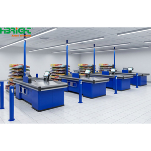Retail <b>Checkout</b> <b>Counter</b> Cashier Desk POS <b>Counter</b> with Display Shelves for Supermarket Grocery Store - Product Image 2