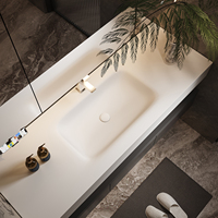 Meuble de salle de bain de style italien de luxe léger avec lavabo intégré, lavabo courbé à chaud, en ardoise, finition noire
