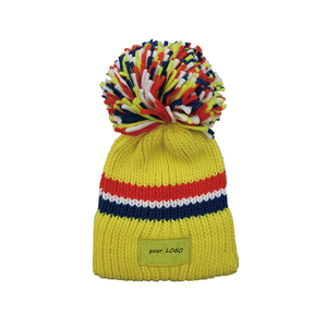 Tùy Chỉnh Vá Iceland Len <span class=keywords><strong>Crochet</strong></span> Đan Mùa Đông Ấm Mũ Trượt Tuyết Pom Pom Beanie, Big <span class=keywords><strong>Bobble</strong></span> Mũ Với Tùy Chỉnh Thêu Logo - Product Image 4