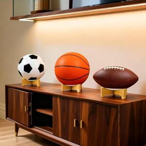Soporte de exhibición de bolas de madera para baloncesto, fútbol, ​​soccer, estante de almacenamiento de escritorio, estante de madera maciza de una sola capa - Product Image 1