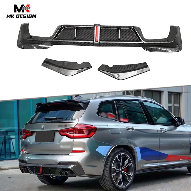 High Quality KB Style Real Carbon Fiber Rear Diffuser With LED Light for BMW G01 X3 Rear Bumper Lip Auto Parts