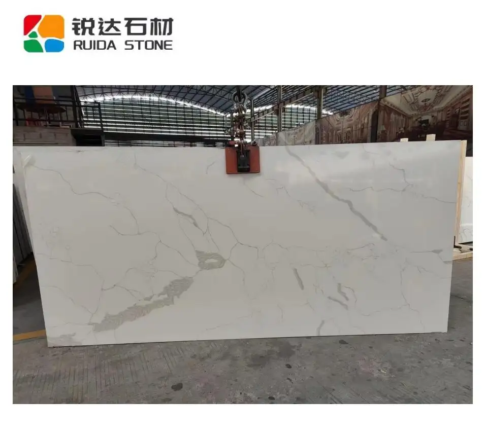 RUIDA STONE Yunfu Calacatta White Artificial Quartz Stone Countertop Slab For Kitchen Rectangle Table