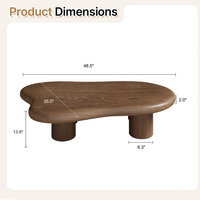 Table basse Kainice moderne en bois marron à motif ondulé, avec bord circulaire, pour salon, appartement, hôtel, maison d'hôtes
