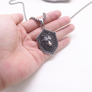 Yunnique – collier avec pendentif tête de loup pour hommes, en acier titane, bijoux de fête, Style Hip Hop - Product Image 4