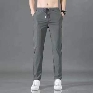Pantalon en toile extensible à séchage rapide pour homme, couleur unie, taille mi-haute, ample, respirant, coupe droite, décontracté, pantalon de sport de poids moyen - Product Image 3