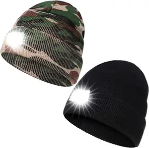 Wholesale Led Beanie Hat Lighting And Flashing Alarm Mode Portable Custom Knitted Hat New Hat Lamp Led Beanie Cap