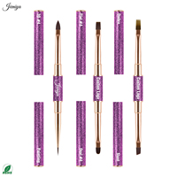 Ensemble de pinceaux professionnels pour nail art à double embout, manche métallique violet, poils en nylon, pour techniciens en gel.