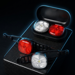 Lampe LED portable pour vélo 300LM IPX5 de fabrication chinoise, rechargeable Type-C, ensemble avant et arrière avec étui de chargement pour la conduite nocturne - Product Image 1