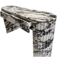 Table console ovale moderne en marbre Calacatta Viola avec pieds concaves et tiroirs pour la conception de projets de villas et d'hôtels