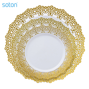 Juego de Platos Decorativos <span class=keywords><strong>con</strong></span> Borde Ondulado, Reutilizables, de Plástico PS, <span class=keywords><strong>con</strong></span> Ribete <span class=keywords><strong>Dorado</strong></span>, para Banquetes de Boda, Fiestas y Catering - Product Image 3