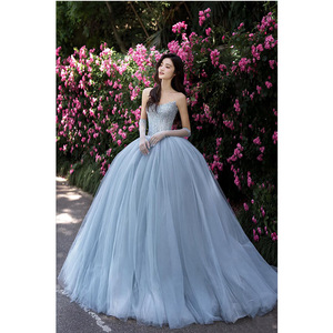 <b>Blue</b> Evening Gown Sweetheart Neckline Empire Waist <b>Glitter</b> Tulle Dress For Coming Of Age Ceremony - Product Image 3