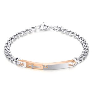 Bracelet en acier inoxydable avec croix, 5-7 mm, pour couple, mode, incrustation de strass, logo laser, bijou cadeau - Product Image 5