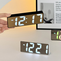 Jam Alarm Cermin Digital LED Bercahaya Senyap Desktop Samping Tempat Tidur Kalender Termometer Indikasi 24 Jam Pelajar Cerdas