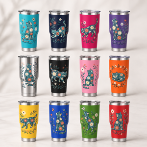 แก้วเก็บความร้อนสุญญากาศสองชั้น สแตนเลสสตีล ลายสุนัขและแมว พร้อมฝาใส - Product Image 3