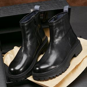 Nouvelles bottes en cuir pour hommes, tendance, polyvalentes, à tige haute et semelle épaisse, pour le travail - Product Image 1