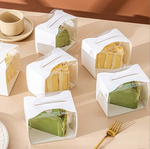 Blanc Clair Triangle Sandwich Tranche Gâteau Boîte Gâteau Au Fromage Transparent Gâteau Papier Boîtes Avec Poignée - Product Image 3