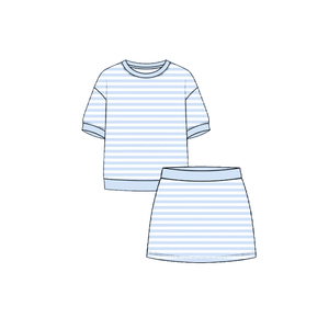 Ensemble d'été personnalisé pour bébés filles : T-shirt, gilet, jupe, short et jupe-short à rayures colorées – Tenues décontractées et adorables pour sœurs – Vente en gros pour boutiques - Product Image 6