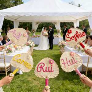 Abanicos de Paja Tejidos para Boda, Abanicos Personalizados para Invitados, Recuerdo de Boda para Novia y Damas de Honor, Regalos para Fiestas - Product Image 2