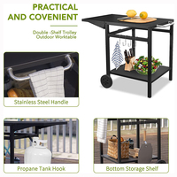 JH-Mech Doppelregal-Arbeitstisch im Freien mit 2 Rädern und 4 Haken Zusammen klappbares Design Grill-Pizza ofen wagen