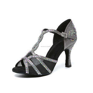 Черные блестящие латинские танцевальные туфли на высоком каблуке 10 см профессиональные национальные стандартные танцевальные туфли для девочек - Product Image 3