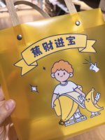 Sac cadeau semi-transparent en PVC givré imprimé sur mesure avec poignée Flexiloop, illustration personnalisée, logo, emballage boutique