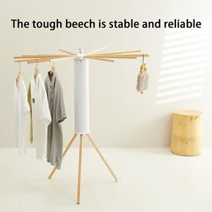 Porte-vêtements pliant sur pied en bois pour séchage de linge, modèle 2025, vente en gros - Product Image 3