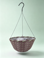 Pot suspendu sculpté à la main de style américain en ciment violet, marron et vert clair, en forme de bol, avec doublure imperméable et crochet métallique pour la maison