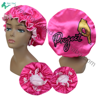 Bonnet de douche en satin à double couche avec logo personnalisé, bonnet de nuit populaire, bonnet de cheveux en satin de designer, grand bonnet