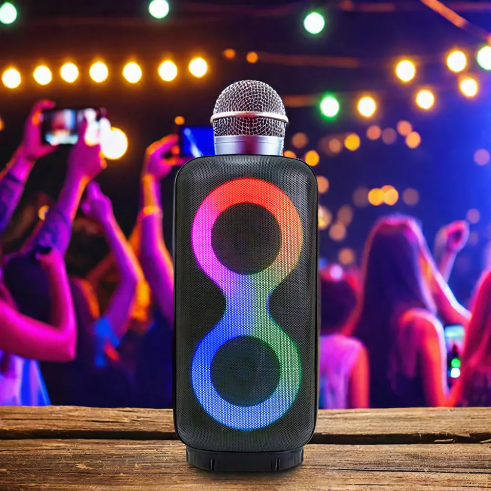 Promotion d'usine de haut-parleur COLA pour double boîte de fête de grande puissance de haute qualité de 4.5 pouces avec éclairage coloré et microphone sans fil