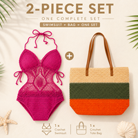 Ensemble de maillots de bain au crochet tissé à la main avec sac de plage, ensemble de bain 2 pièces pour femmes, été, plage