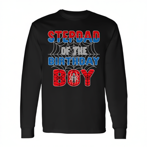 T-shirt a maniche lunghe Spider Web Stepdad Of The Birthday Boy per adulti, girocollo, stampa serigrafica, per feste e riunioni di famiglia - Product Image 2