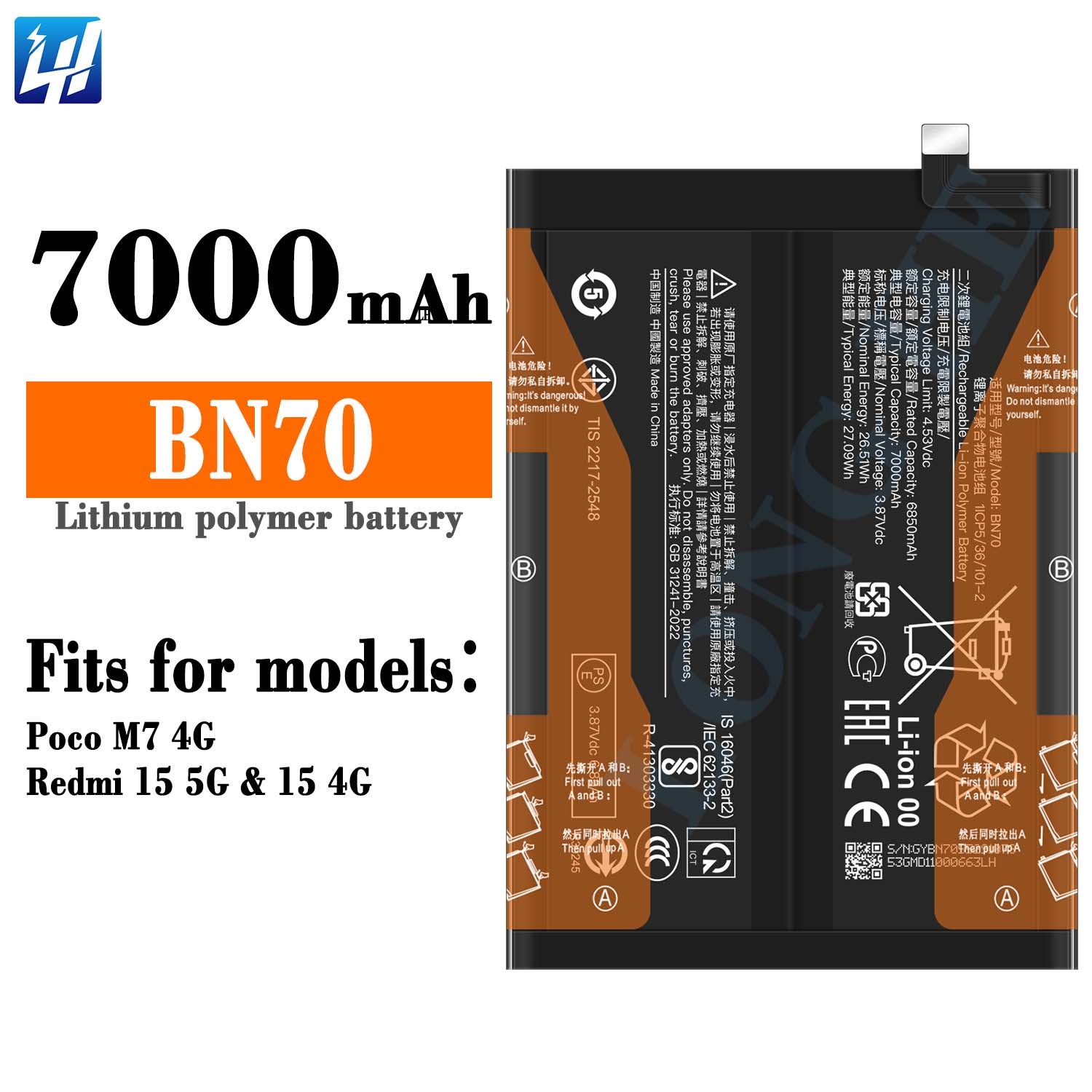 Original 7000mah BN70 Battery for Xiaomi Poco M7 & Redmi 15