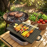 Plaque de cuisson rectangulaire double en fonte de 43 cm pour barbecue extérieur, écologique, antiadhésive, personnalisable, compatible gaz et induction