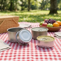En gros, boîtes métalliques rondes en fer blanc doré pour aliments, boîtes à tomates vides, avec fermeture à anneau et ouverture facile, emballage métallique