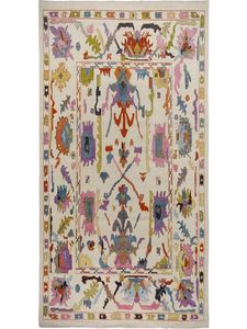 Tapis Oushak fait main en laine nouée à la main, tapis turc traditionnel à motifs floraux, revêtement de sol haut de gamme pour salon et chambre à coucher - Product Image 1
