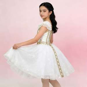 Costume de danse de scène pour enfants de haute qualité et bon marché, motifs blancs dorés, tenue de fête, <span class=keywords><strong>tutu</strong></span> de ballet professionnel - Product Image 4