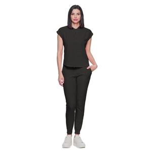 Women Sleeveless Stand Up Collar Scrub Set Moisture Wicking Knitted Split Uniform For Doctor Nurse Receptionist - Product Image 1