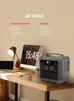 Station portable extérieure LiFePO4 716Wh, sortie AC 1000W, USB-C PD 100W, pour camping, secours domestique, solaire, démarrage de voiture, camping-car