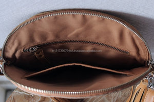 Meilleure vente femmes Vintage Style aztèque Western usiné Design cuir sac à main rotin toile doublure fermeture à glissière sac à bandoulière - Product Image 2