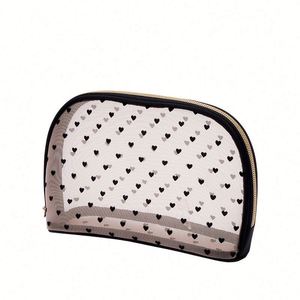 Clear Heart Pattern Cosmetic Toiletry Bag With Handle Gold Zipper Transparent <b>Travel</b> Makeup Bags Promotion <b>Gift</b> - Product Image 4