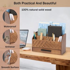 Organisateur <span class=keywords><strong>de</strong></span> <span class=keywords><strong>bureau</strong></span> en bois brun et accessoires avec tiroir, organisateur <span class=keywords><strong>de</strong></span> factures et <span class=keywords><strong>de</strong></span> courrier et porte-documents pour fournitures <span class=keywords><strong>de</strong></span> <span class=keywords><strong>bureau</strong></span> - Product Image 2