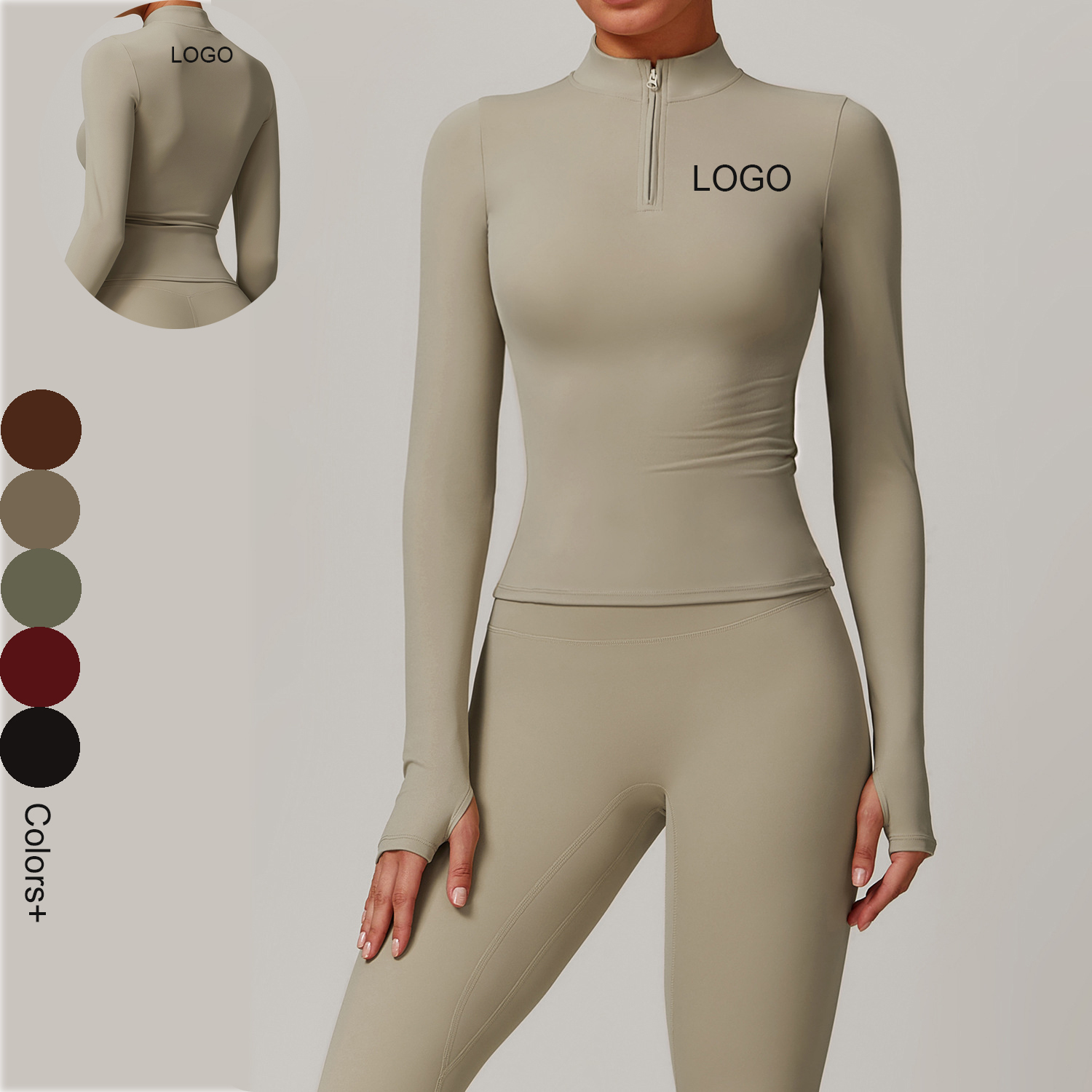 Custom Logo Zipper Stand-up Collar Slim Fit Workout Sports Running Yoga Sport T-shirt Women