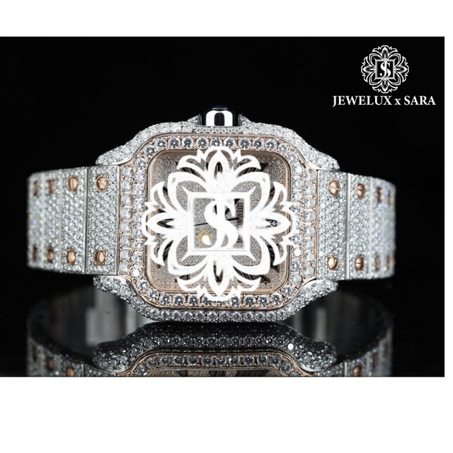 Luxury Two Tone Stainless Steel Automatic Mechanical Watch Elegant Analog Dial Luxurious Moissanite Diamond Studded Classic