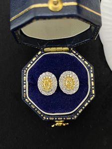 Xinfly Luxury Au750 18K White Gold 0.7ct Yellow Natural Real Diamond Oval <b>Stud</b> <b>Earrings</b> for Women <b>Fine</b> Jewelry - Product Image 3