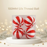 Boules de Noël en plastique de 100 mm enveloppées de fil de soie, lot de 4, coffret cadeau, décoration suspendue, modèle Guangdong 171238