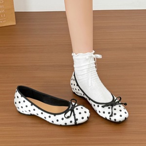 Ballerines plates à plateforme pour femmes, style français, à pois, avec nœud, bout rond, 2026, grandes tailles, escarpins tendance - Product Image 1