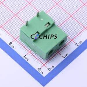 DB129R-7.62-2P-GN-S Screw Terminal Block Bent Lead Through Hole,P=7.62mm Connector 1x2P 7.62mm Green Right Angle Insert - Product Image 1